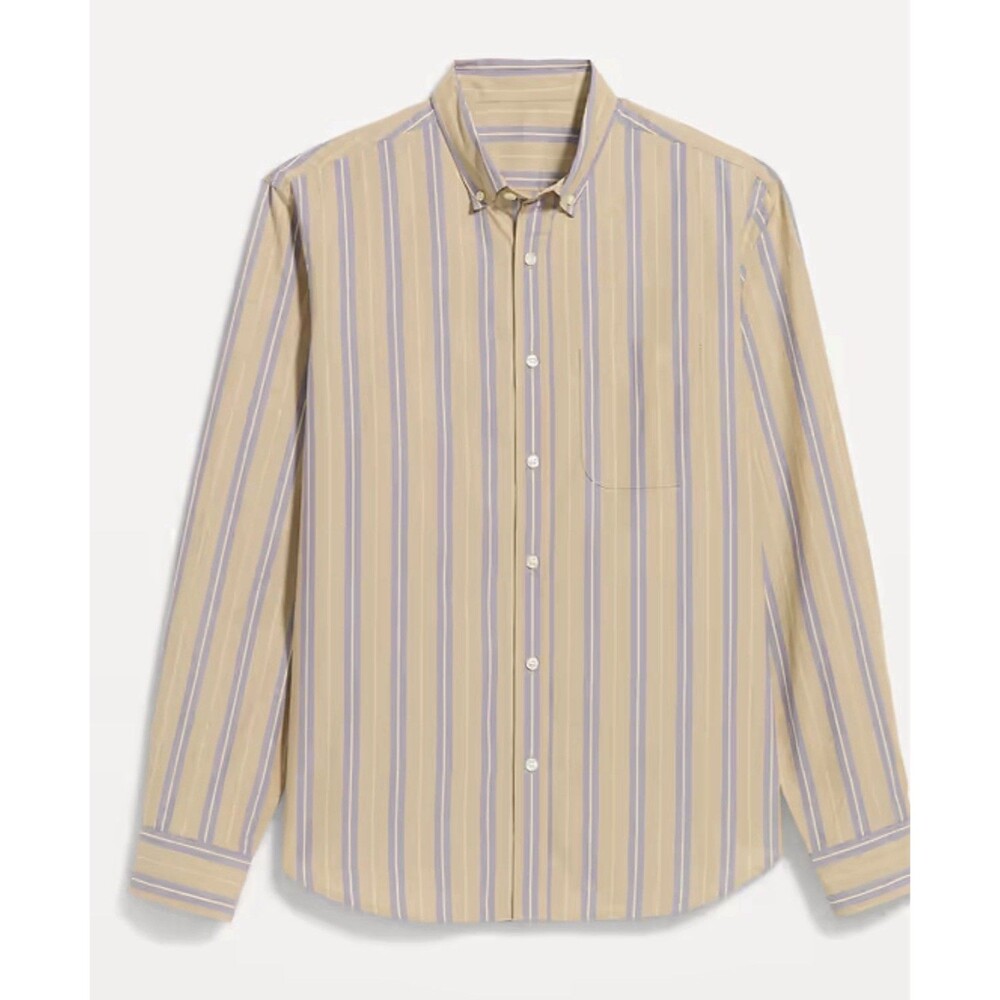 Old Navy Shirt Men Purple Striped Classic Fit Poplin Work Preppy Large NWT
